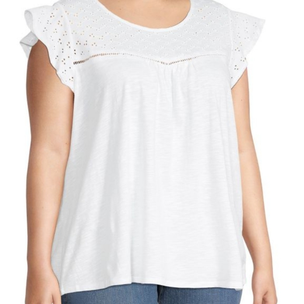 Faith & Zoe Flutter Sleeve Top. Size: 1X (14-16) -New With Tags